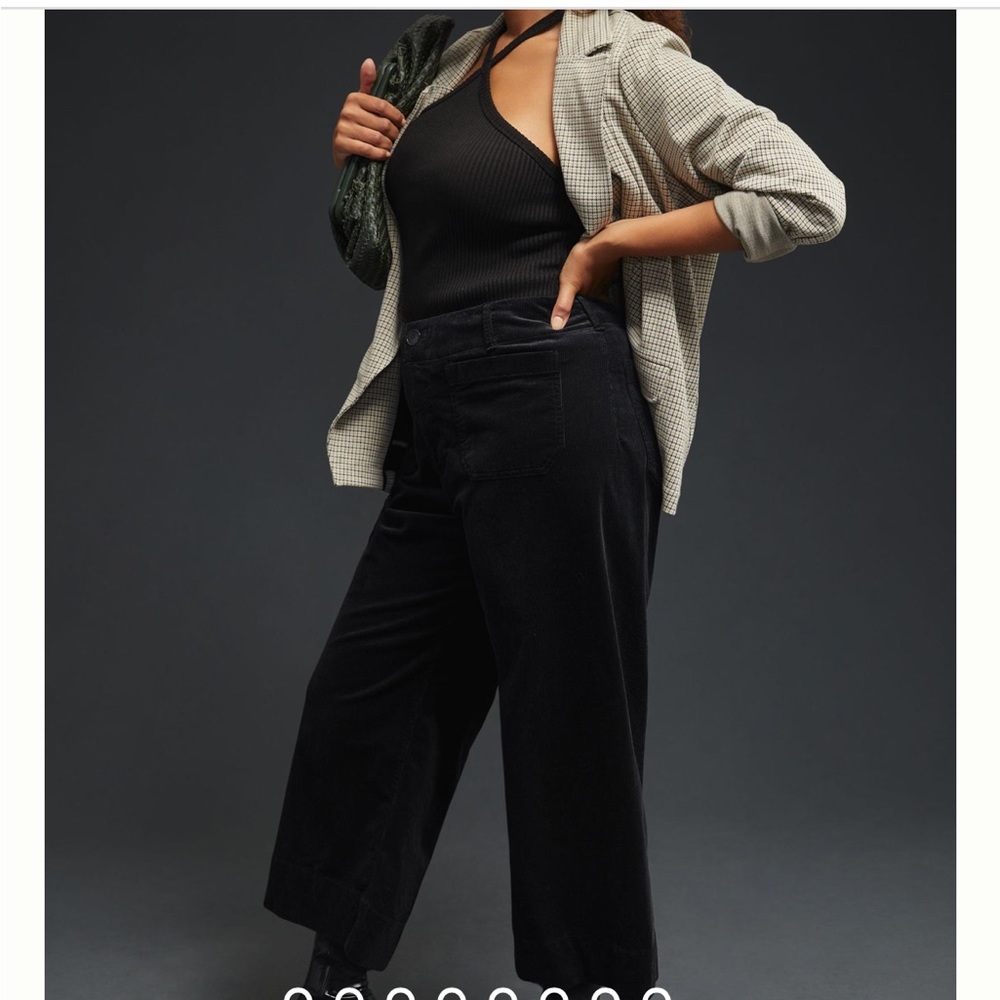 Anthropologie THE COLETTE CROPPED WIDE-LEG CORDUROY PANTS in black. Size 34. - Picture 2 of 5